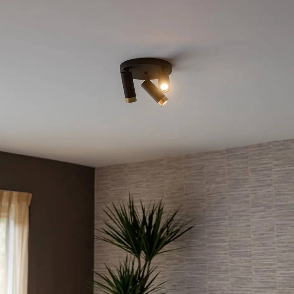 Plafondspot 3-lichts mat zwart/goud verstelbaar>Straluma Outlet