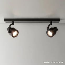 Plafondspot mat zwart balk 2-lichts gu10>Straluma New