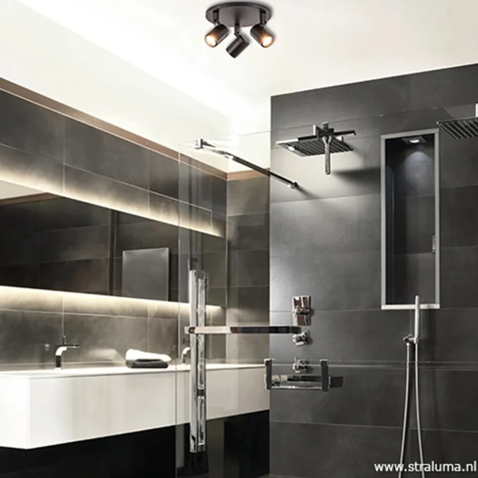 Plafondspot Rain 3L rond zwart IP44>Straluma New