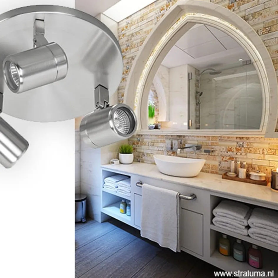 Plafondspot rond Rain 3-l nikkel IP44>Straluma Discount