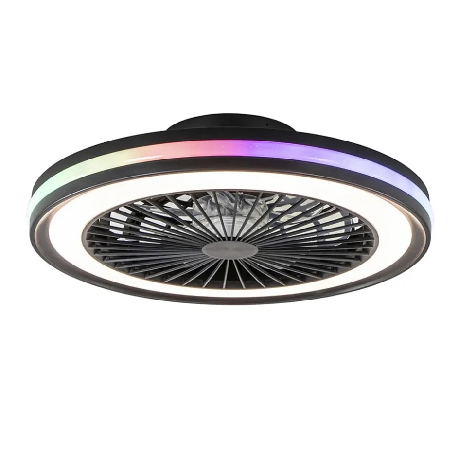 Plafondventilator zwart inclusief dimbaar LED en kleur>Straluma Best