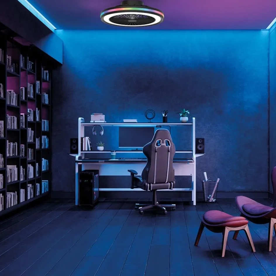 Plafondventilator zwart inclusief dimbaar LED en kleur>Straluma Best