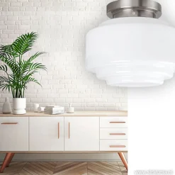 Plafonnière retro opaal glas/staal><noscript><img width=