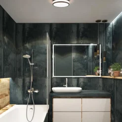 Plafonnière zwart/opaal glas 3-step dim IP44><noscript><img width=