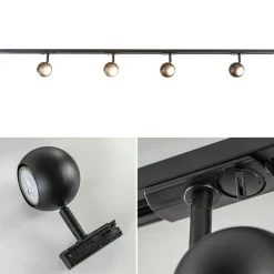 Railsysteem 1-fase zwart inclusief 4 ronde spots><noscript><img width=