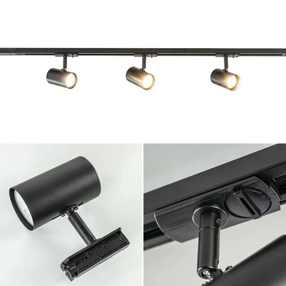 Railsysteem zwart 1mtr compleet met 3xspot>Straluma Outlet