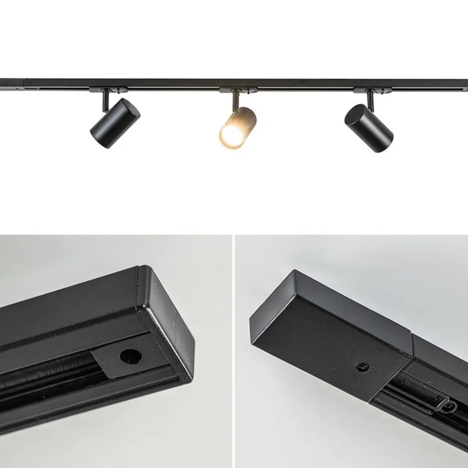 Railsysteem zwart 1mtr compleet met 3xspot>Straluma Outlet