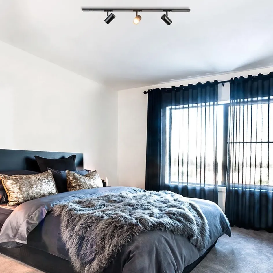 Railsysteem zwart 1mtr compleet met 3xspot>Straluma Outlet