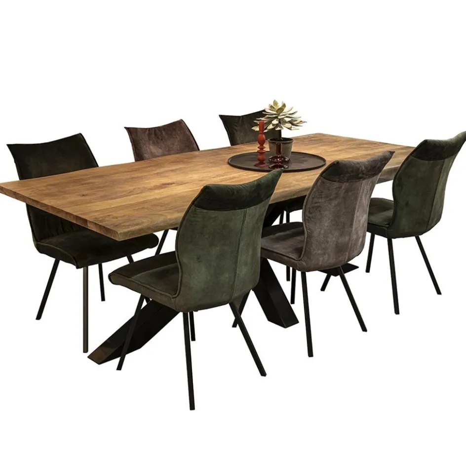 Rechthoekige eettafel mango hout met kruispoot>Straluma Discount