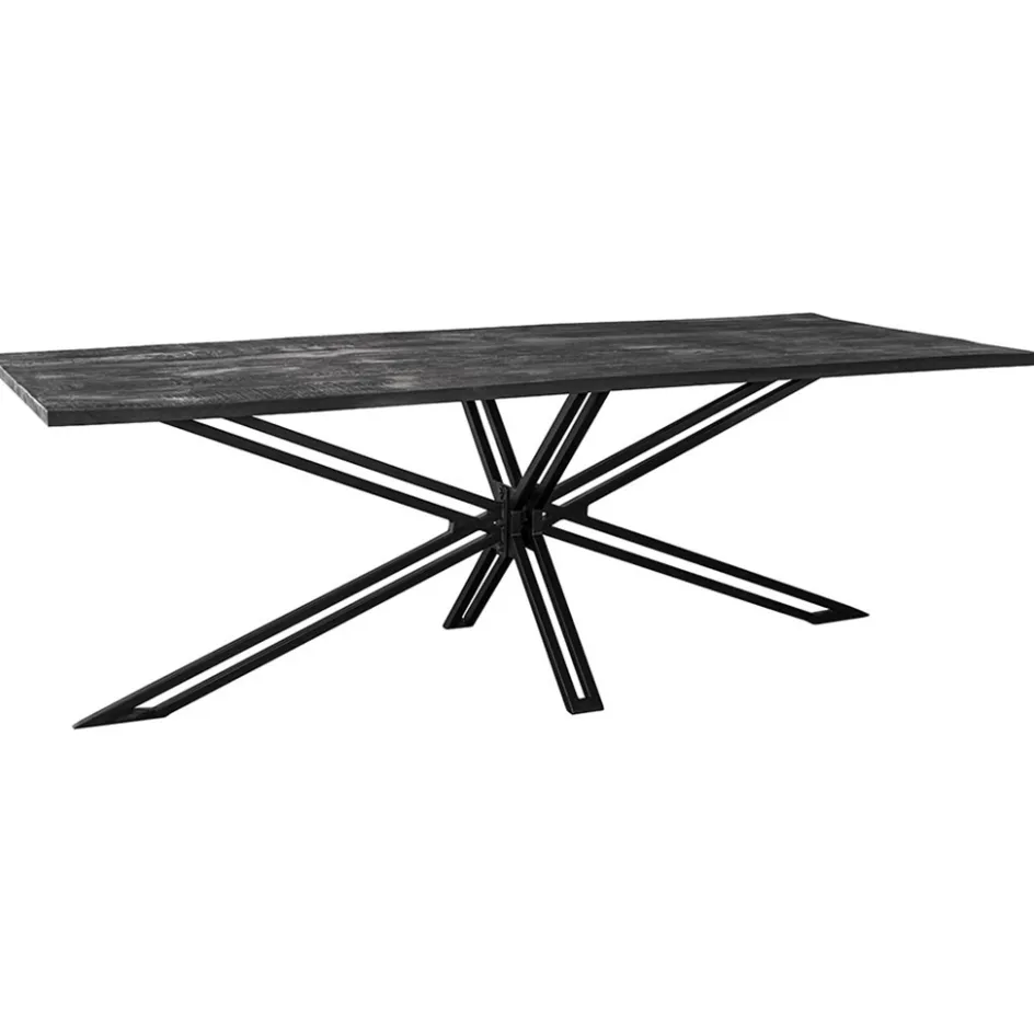 Rechthoekige eettafel zwart mangohout met kruispoot 220 cm>Straluma Clearance