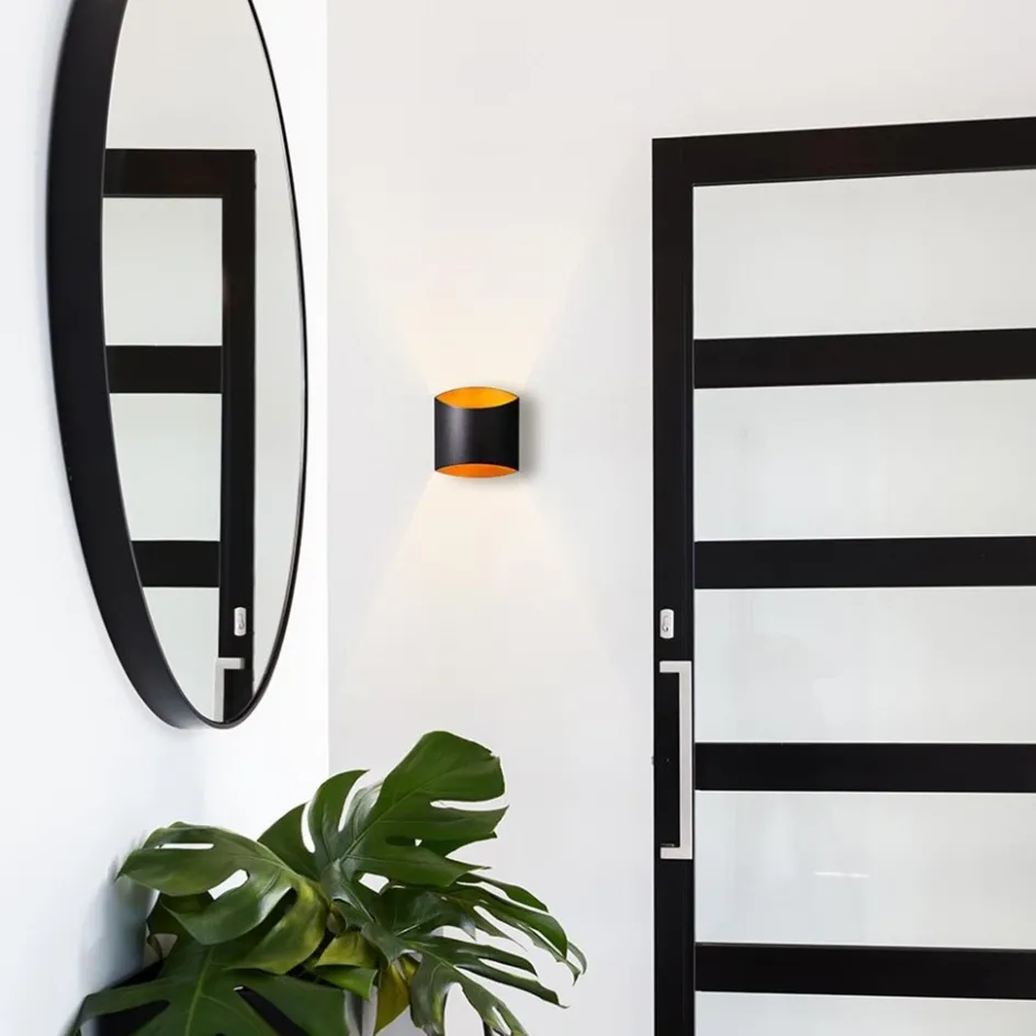 Rechthoekige wandlamp mat zwart met goud>Straluma Best