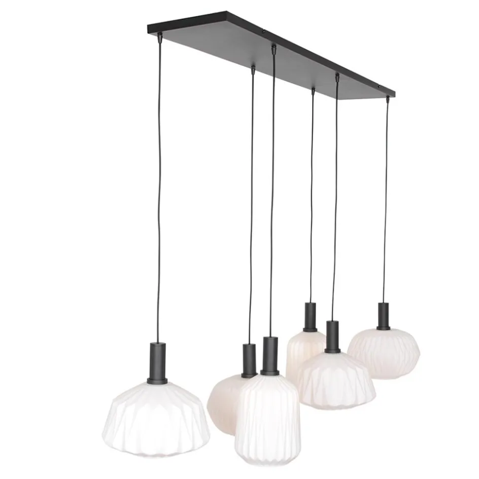 Retro 6-lichts hanglamp opaal glas met relief>Straluma Best