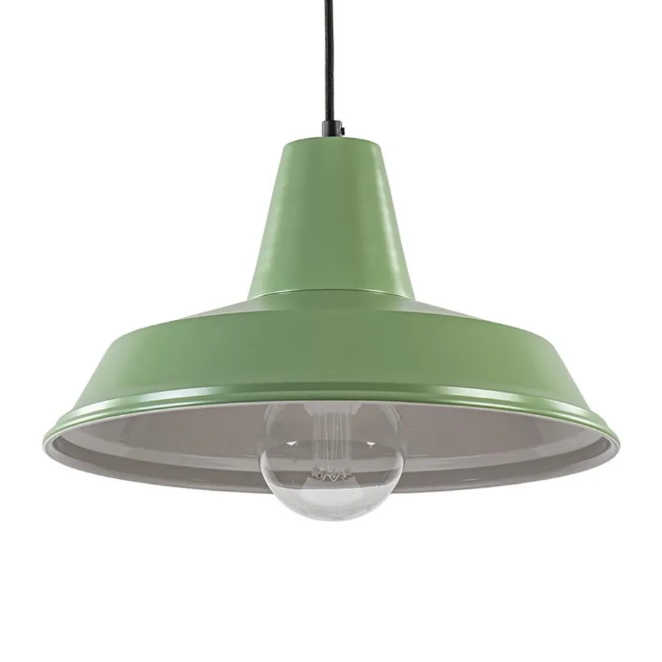Retro metalen hanglamp groen met wit>Straluma