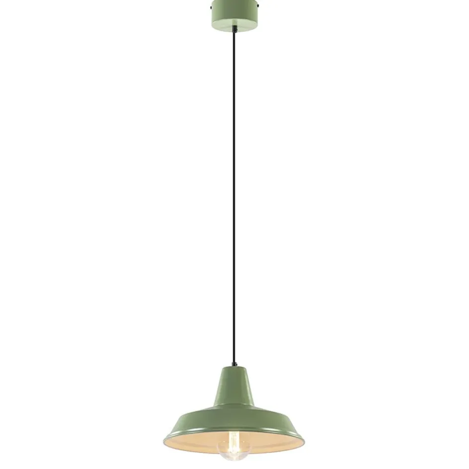 Retro metalen hanglamp groen met wit>Straluma