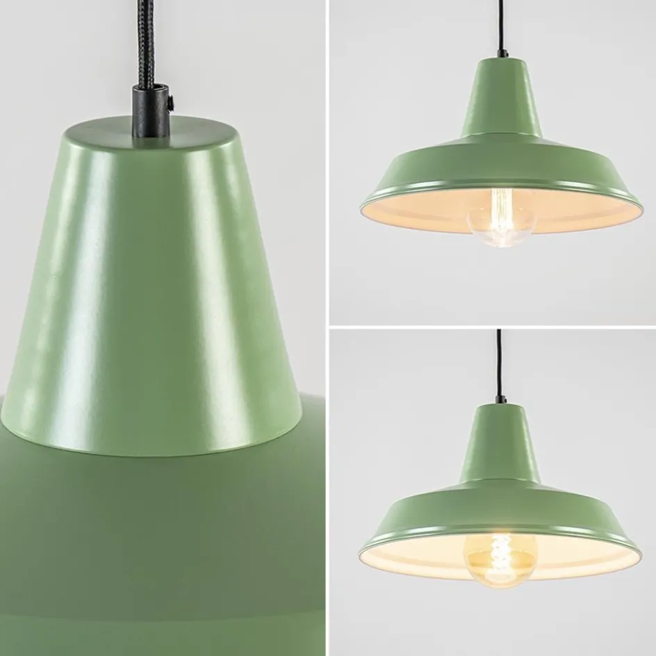 Retro metalen hanglamp groen met wit>Straluma