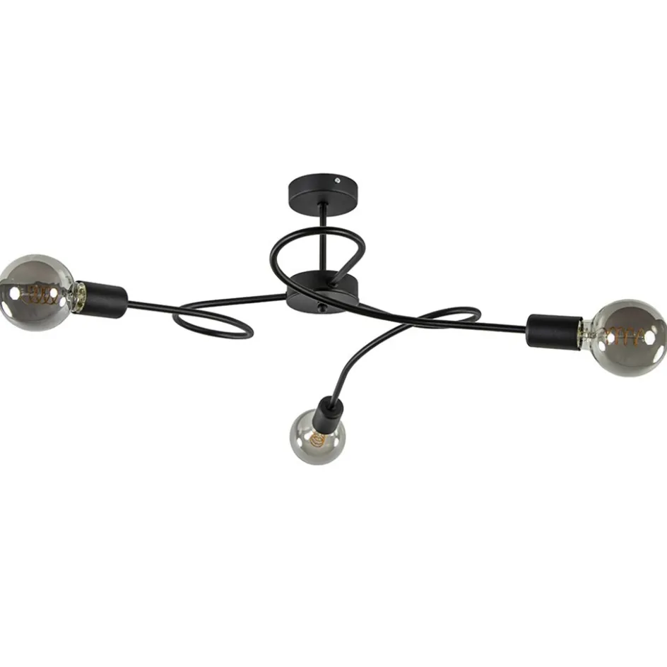 Retro plafondlamp pendel mat zwart 3-lichts>Straluma Discount
