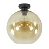 Retro plafondlamp zwart met amber glazen bol>Straluma New