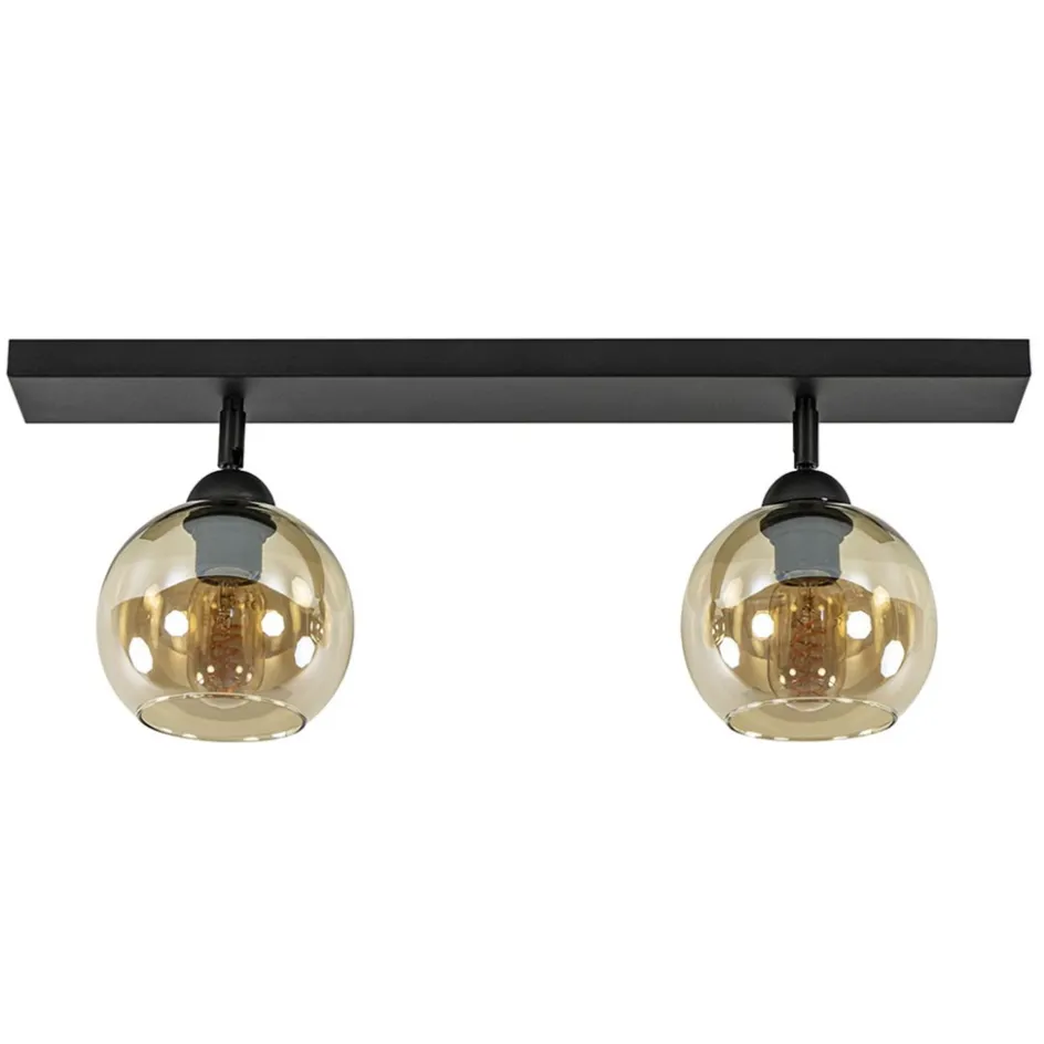 Retro plafondlamp zwart met amber glas verstelbaar>Straluma Discount