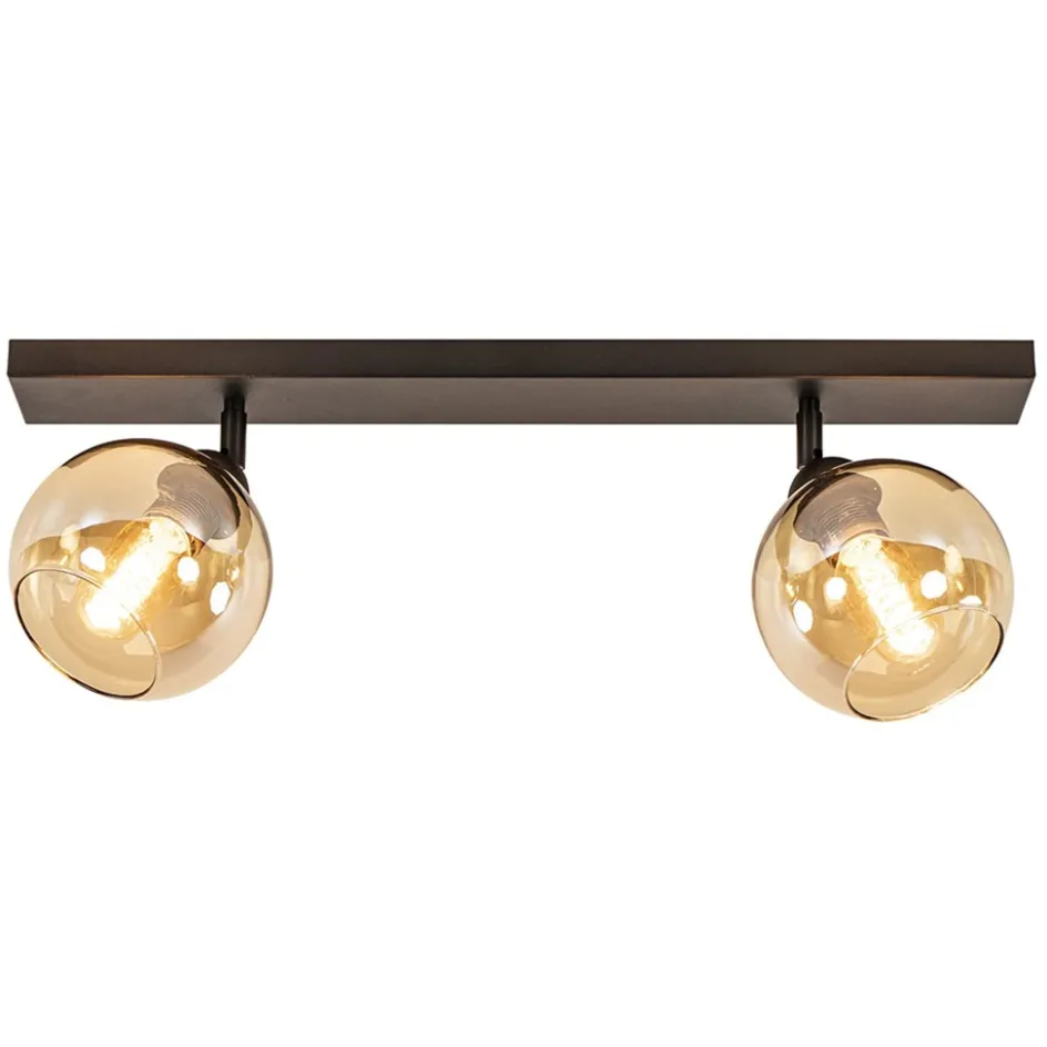 Retro plafondlamp zwart met amber glas verstelbaar>Straluma Discount