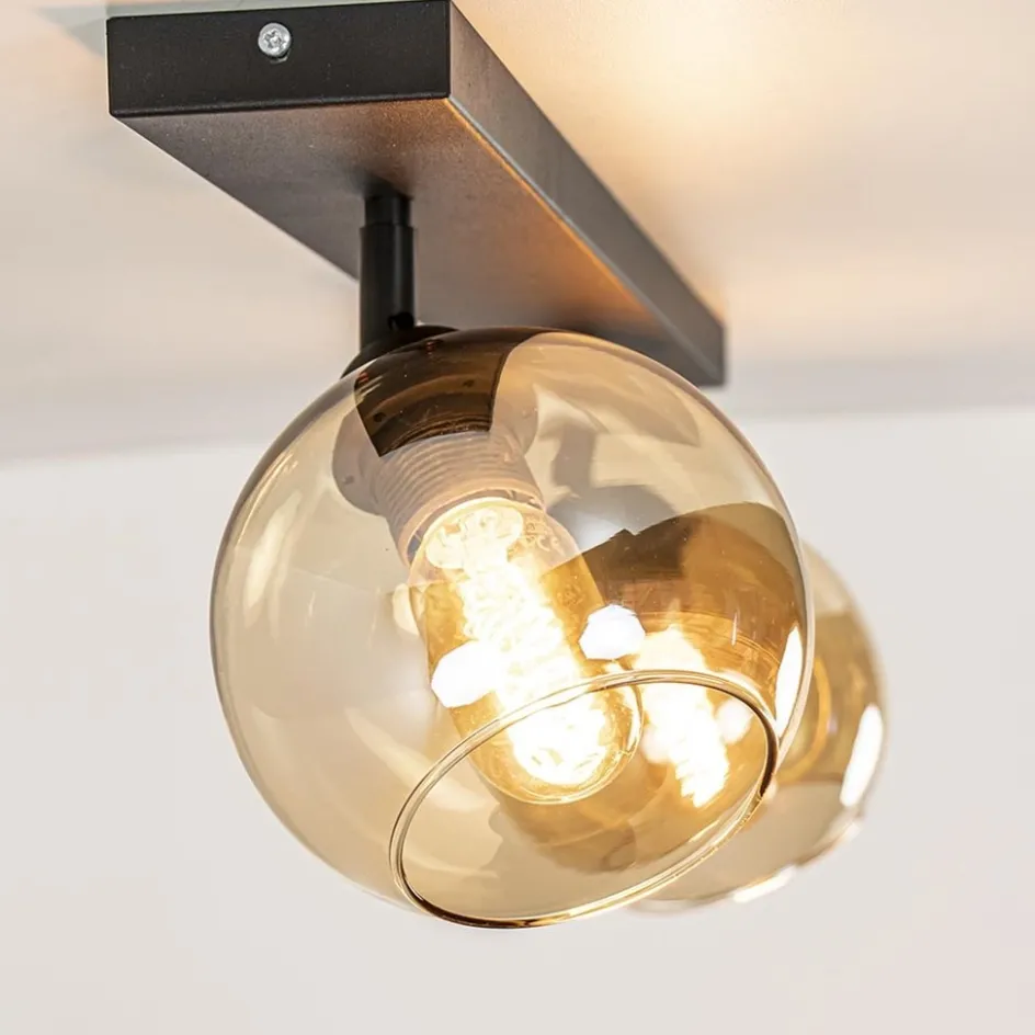 Retro plafondlamp zwart met amber glas verstelbaar>Straluma Discount