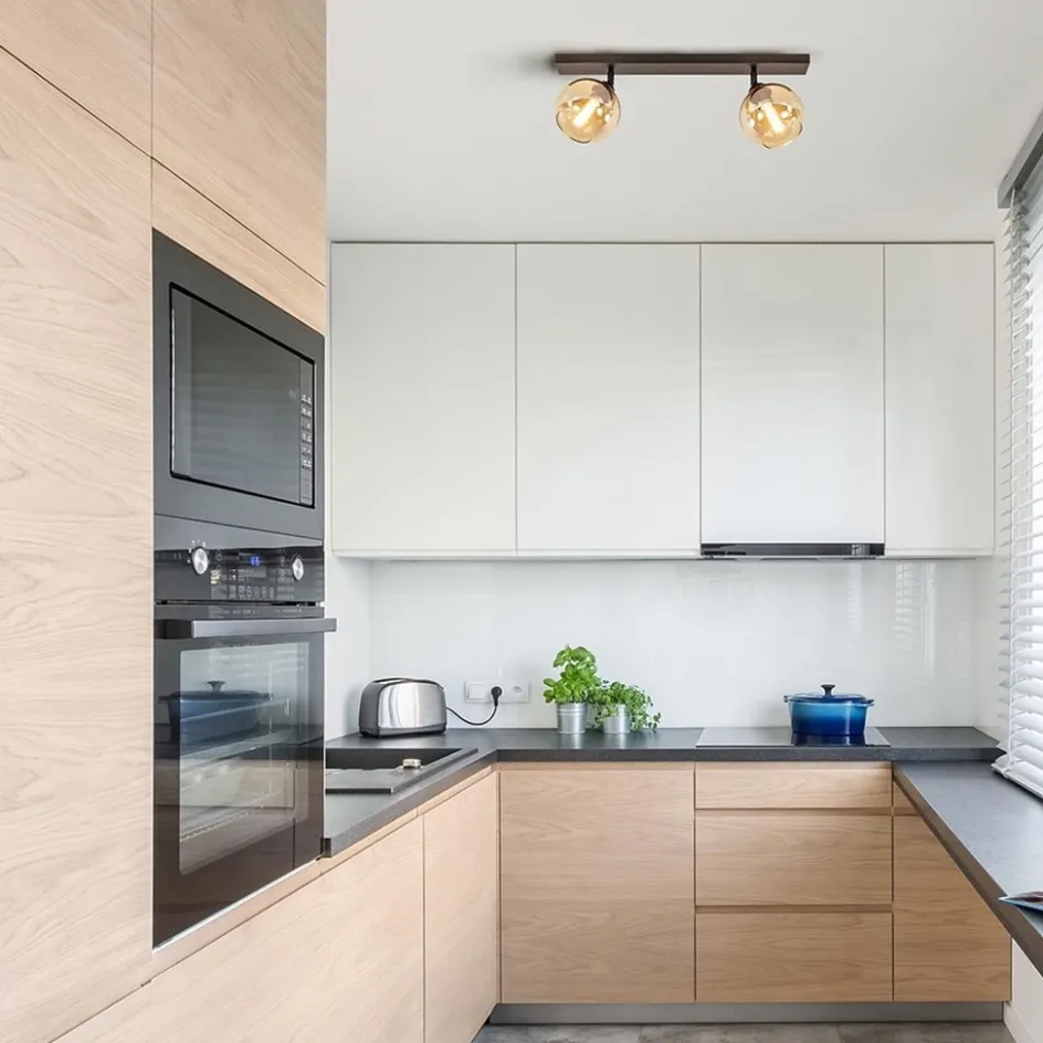 Retro plafondlamp zwart met amber glas verstelbaar>Straluma Discount