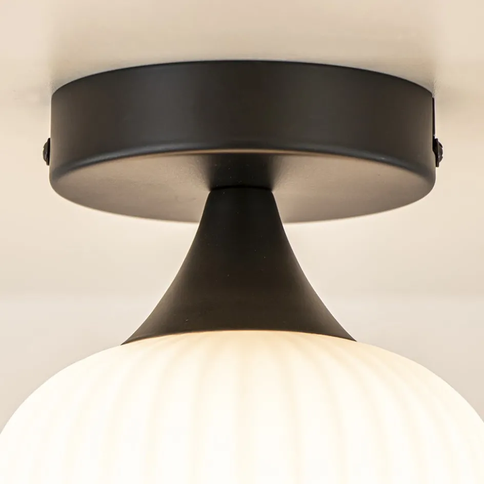 Retro plafondlamp zwart met wit glas>Straluma Sale