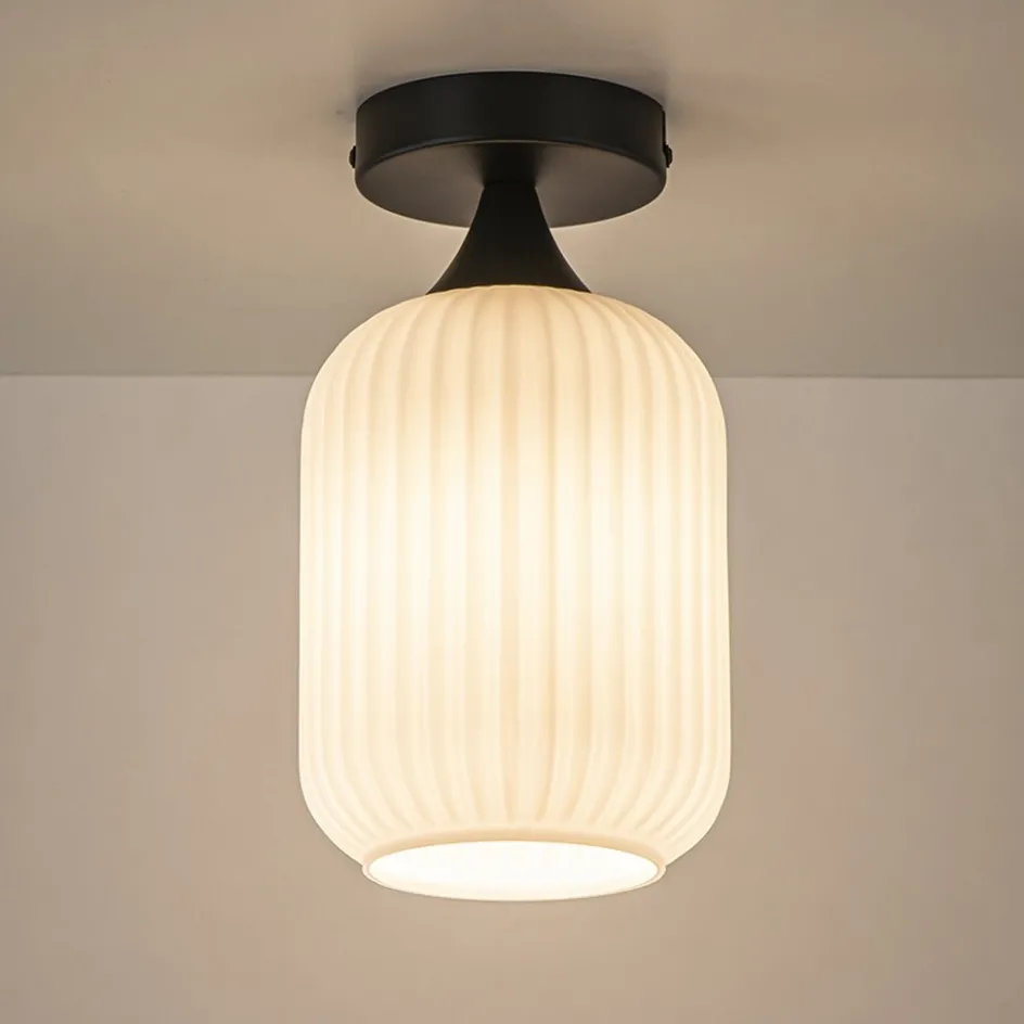 Retro plafondlamp zwart met wit glas>Straluma Sale