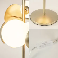 Retro tafellamp goud met wit glas><noscript><img width=