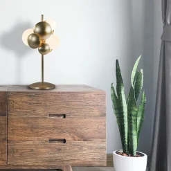 Retro tafellamp goud met wit glas><noscript><img width=