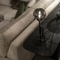 Retro tafellamp zwart met smoke/titanium glazen bol><noscript><img width=