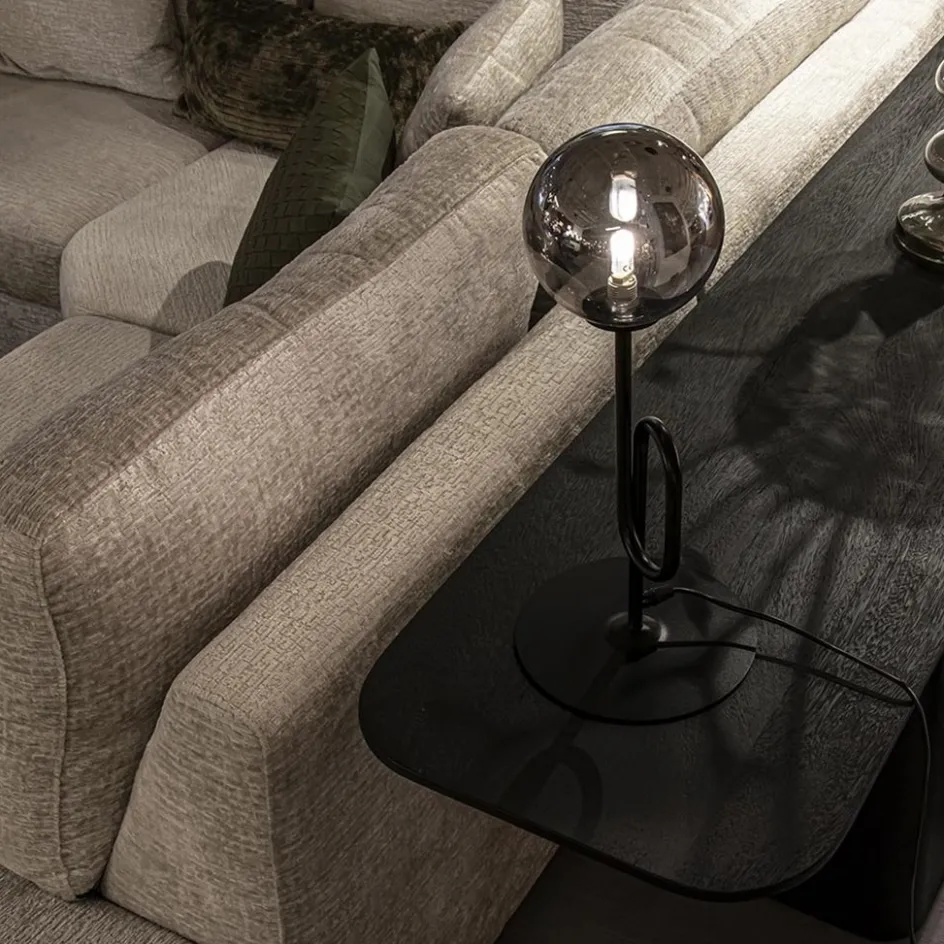 Retro tafellamp zwart met smoke/titanium glazen bol>Straluma Best