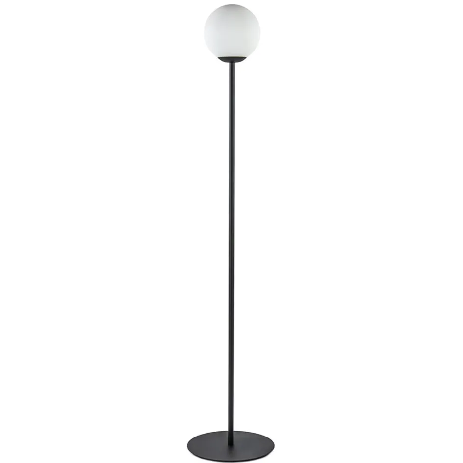 Retro vloerlamp mat zwart met witte glazen bol>Straluma New
