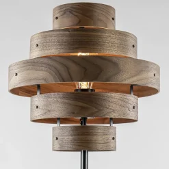 Retro vloerlamp zwart met walnoot houten kap><noscript><img width=