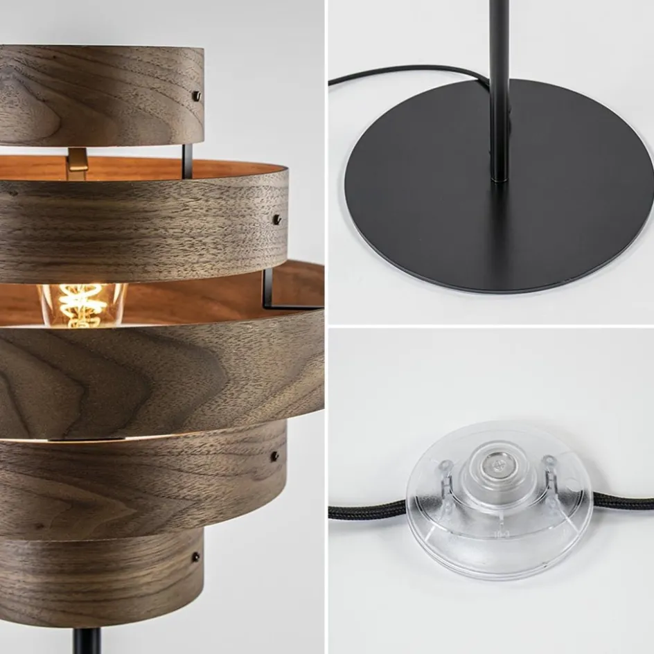 Retro vloerlamp zwart met walnoot houten kap>Straluma Clearance