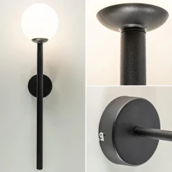 Retro wandlamp zwart met witte glazen bol><noscript><img width=