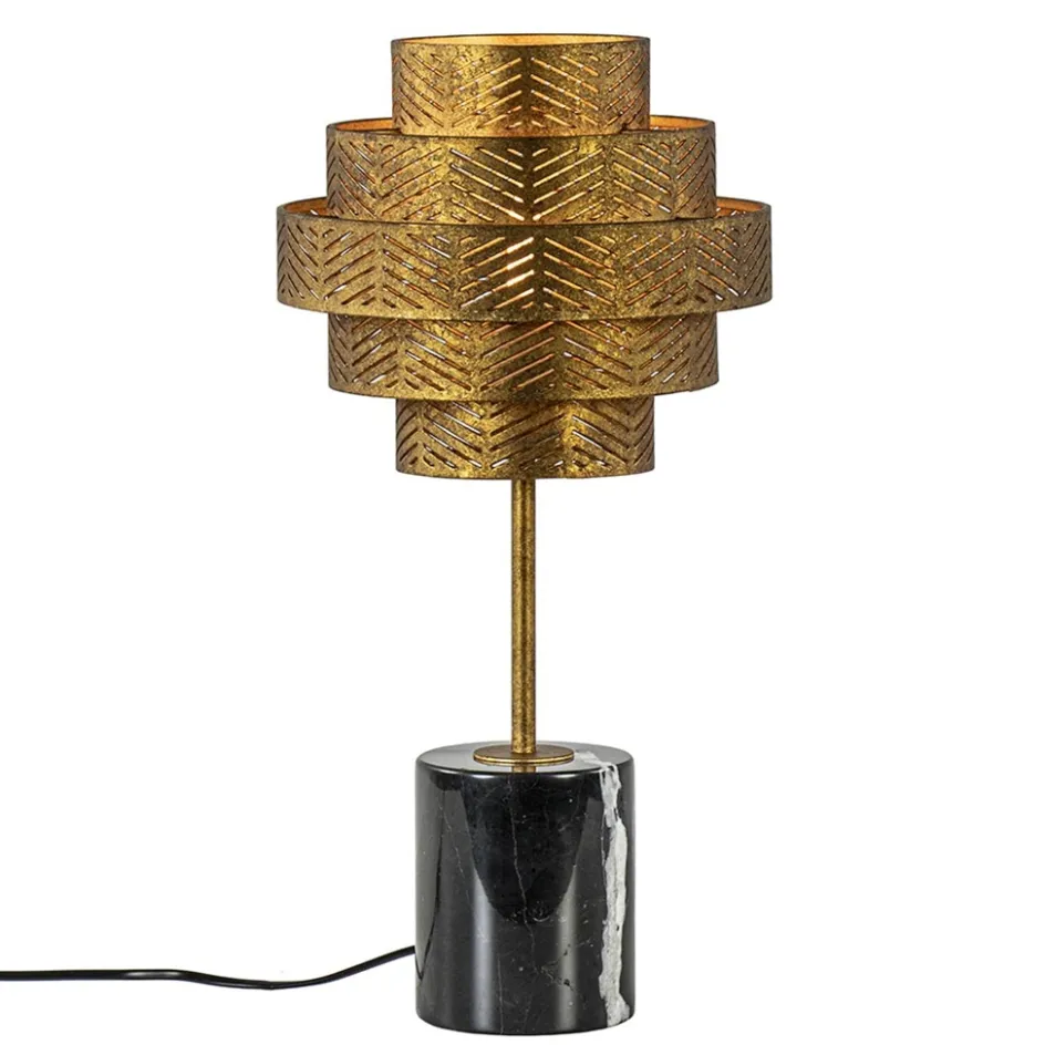 Robuuste tafelamp brons met zwart marmeren voet>Straluma