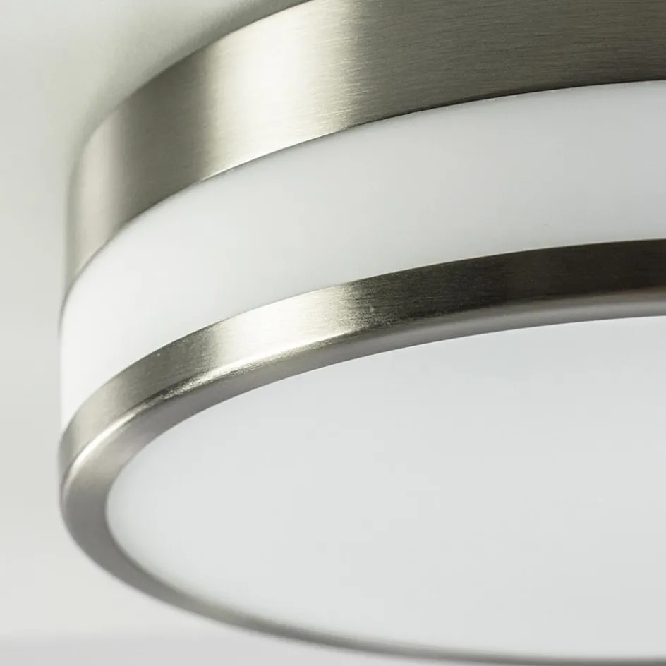 Ronde badkamer plafonnière nikkel met opaal glas>Straluma Discount