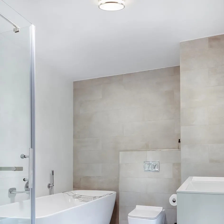 Ronde badkamer plafonnière nikkel met opaal glas>Straluma Discount