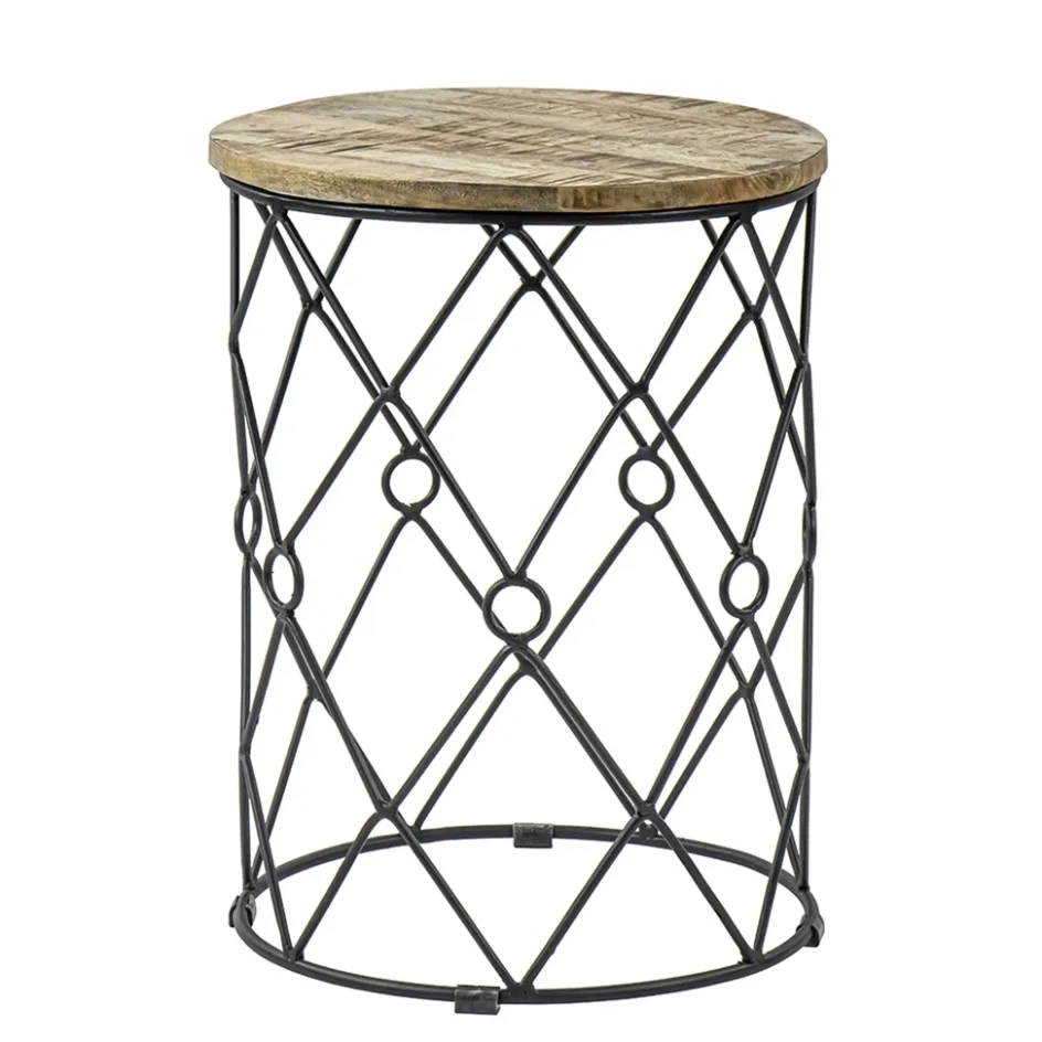 Ronde bijzettafel mangohout met zwart metaal>Straluma Discount