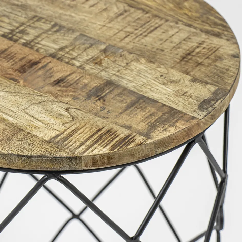 Ronde bijzettafel mangohout met zwart metaal>Straluma Discount