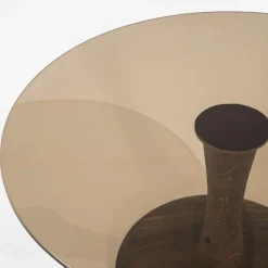 Ronde eetkamertafel bruin glas met mango houten poot>Straluma Discount
