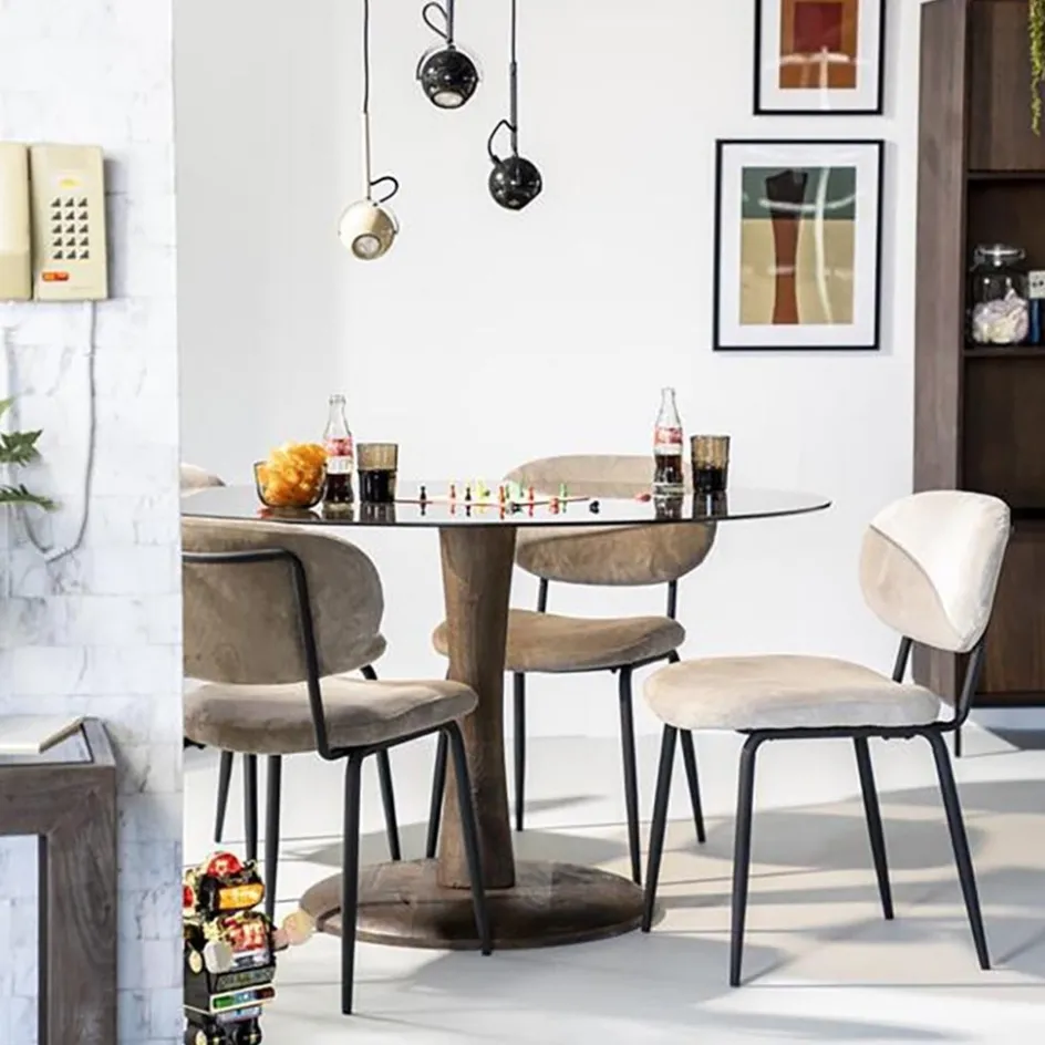 Ronde eetkamertafel bruin glas met mango houten poot>Straluma Discount