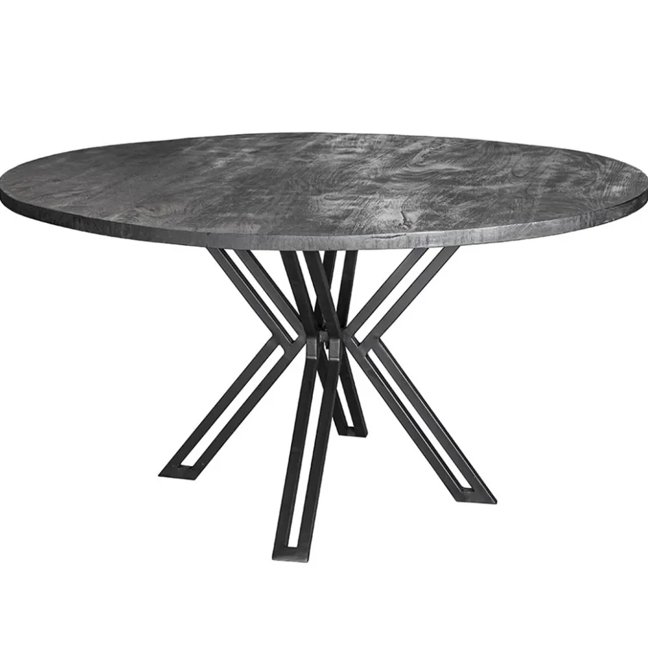 Ronde eettafel zwart mangohout met zwarte poot>Straluma Discount