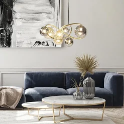 Ronde hanglamp goud met amber en smoke glas></noscript>Straluma Outlet