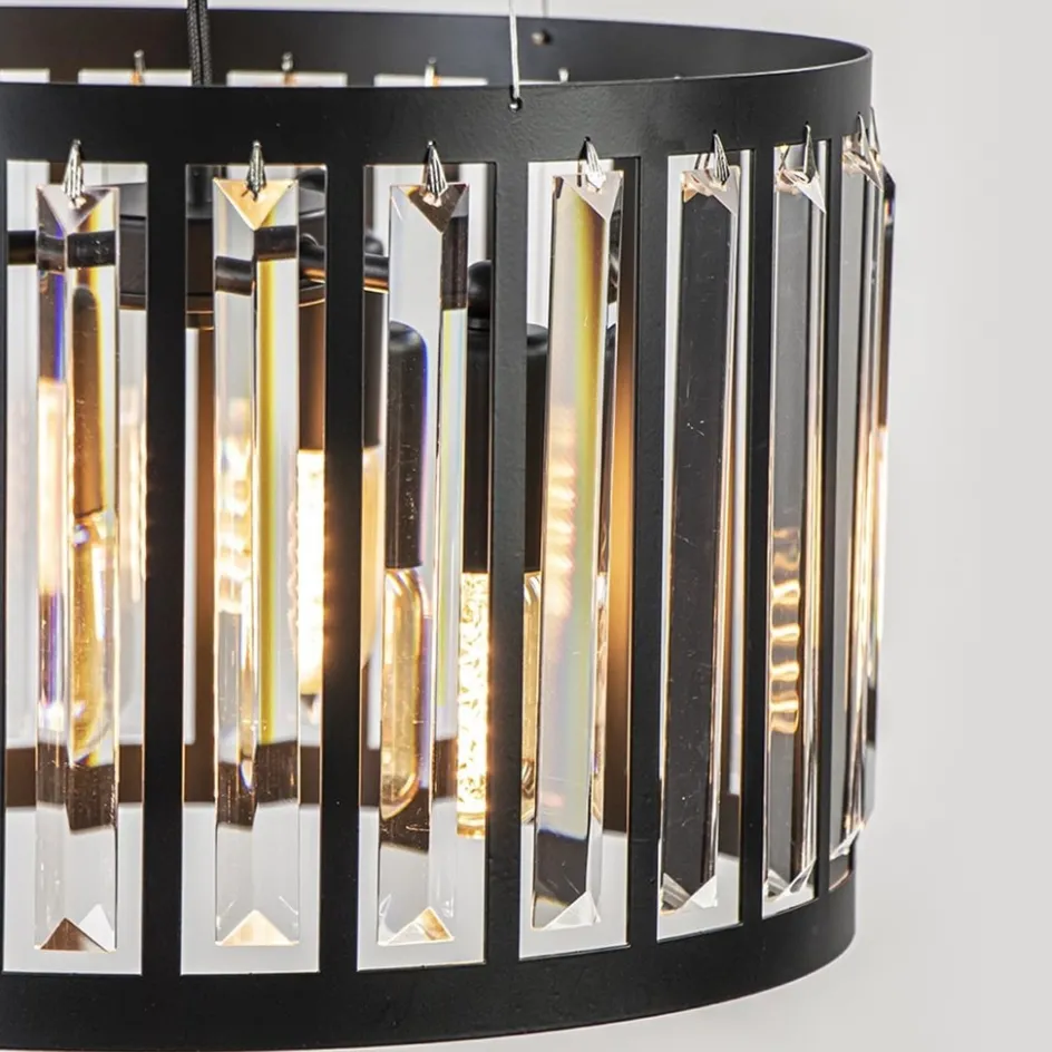 Ronde hanglamp mat zwart met kristalglas>Straluma