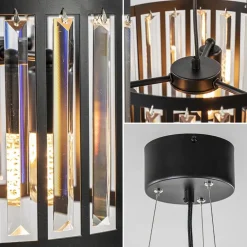 Ronde hanglamp mat zwart met kristalglas><noscript><img width=