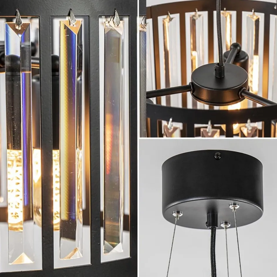 Ronde hanglamp mat zwart met kristalglas>Straluma