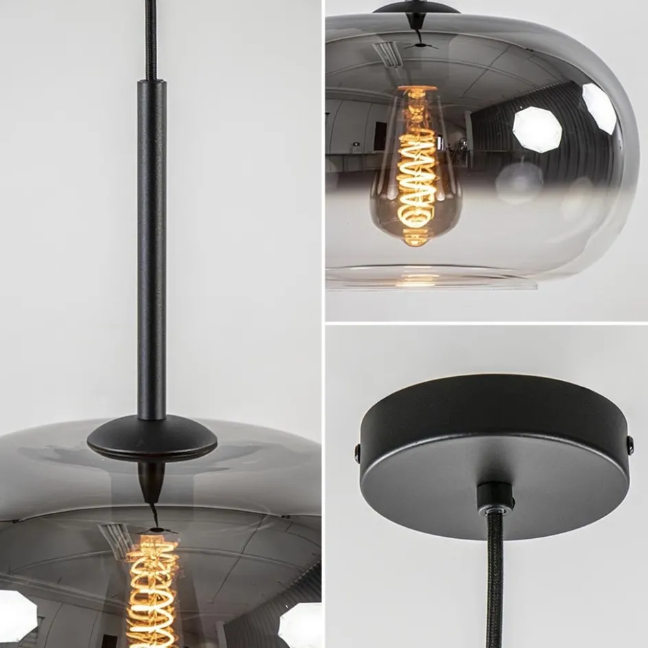 Ronde hanglamp zwart met smoke/helder glas gradient>Straluma