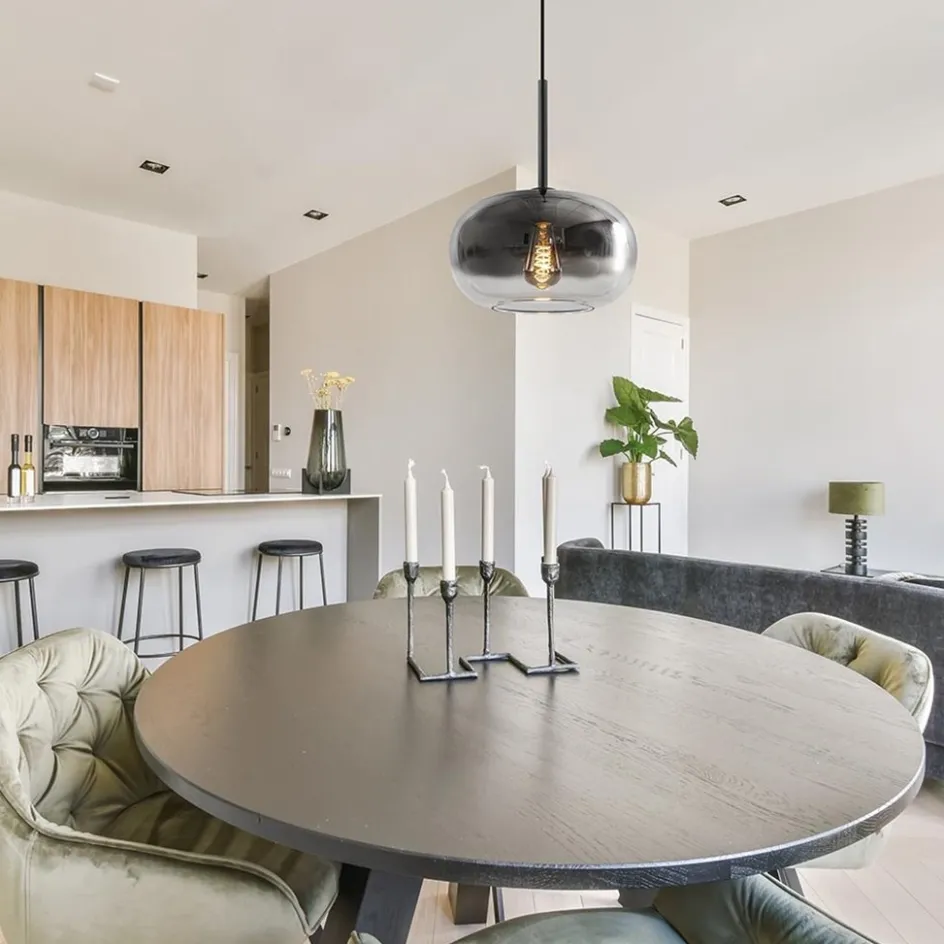 Ronde hanglamp zwart met smoke/helder glas gradient>Straluma