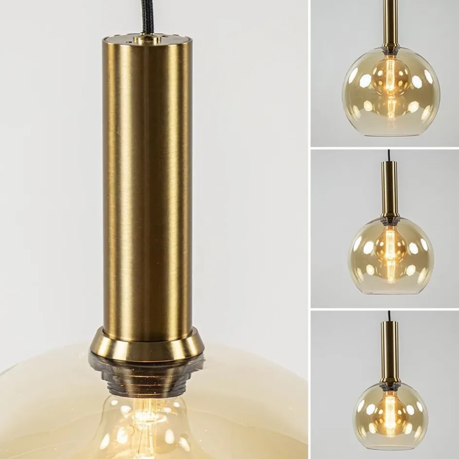 Ronde hanglamp zwart/goud met amber glas>Straluma